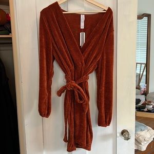 Burnt orange chenille Anthropologie wrap dress